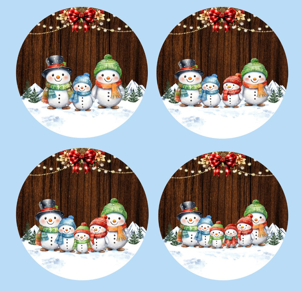 Snowman family aluminum ornament