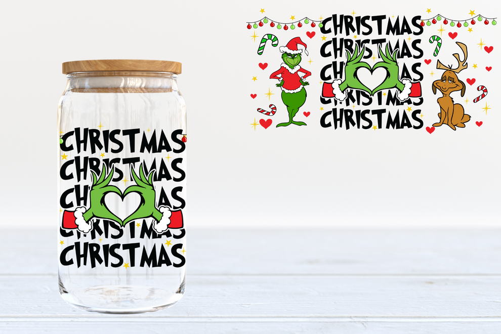 Heart grinch hands - glass can PRE-ORDER
