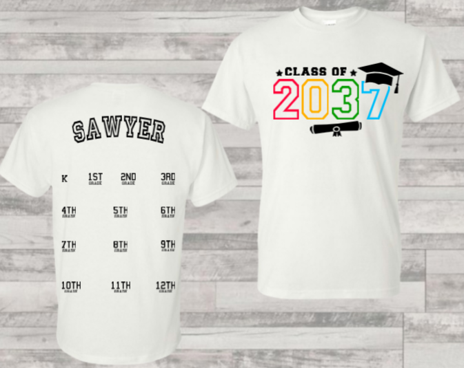 2037 graduate handprint shirt