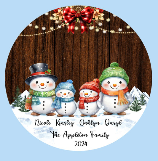 Snowman family aluminum ornament