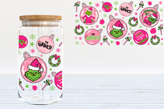 The Grinch pink bulbs - glass can PRE-ORDER