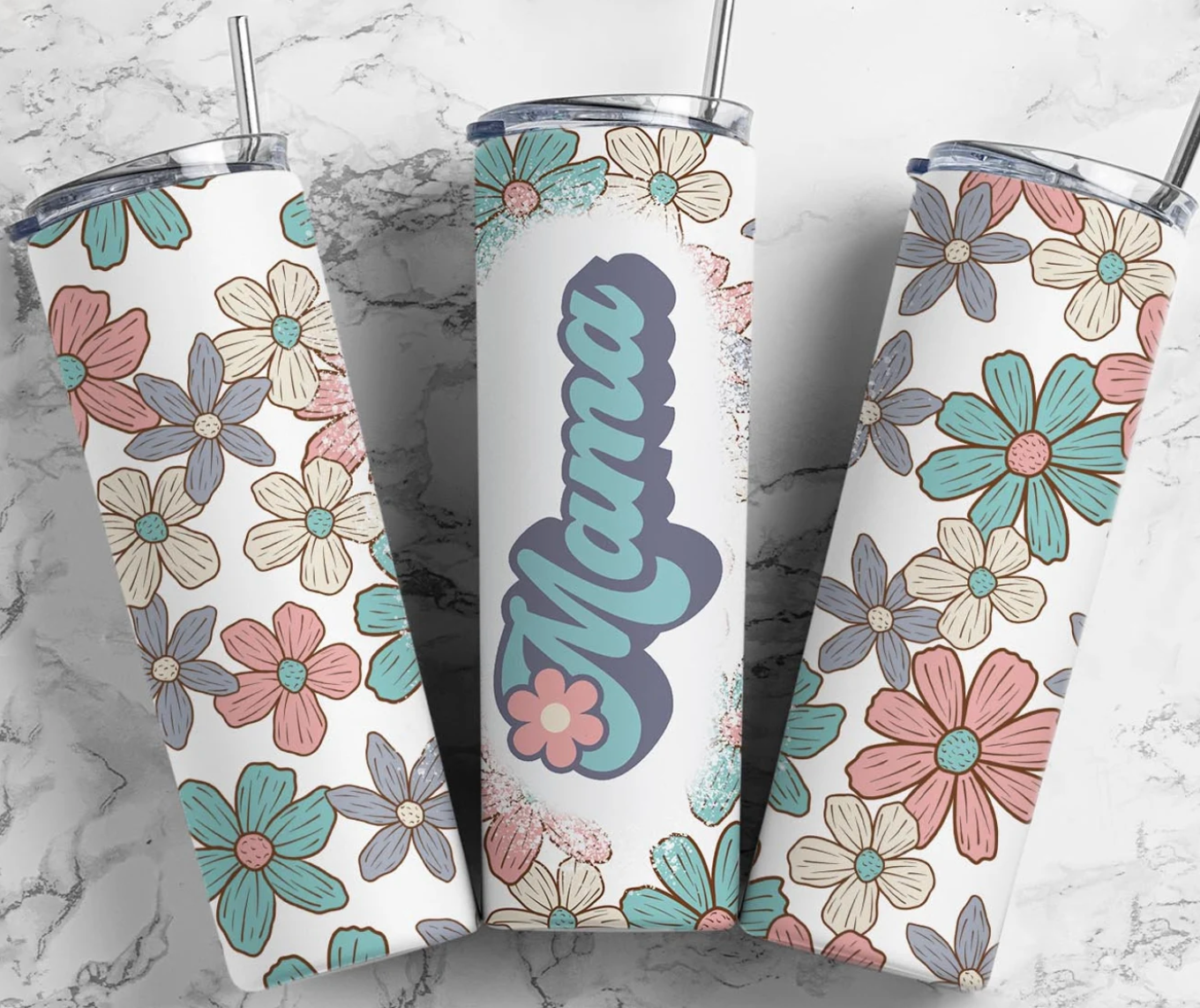 Teal Floral Mama Tumbler